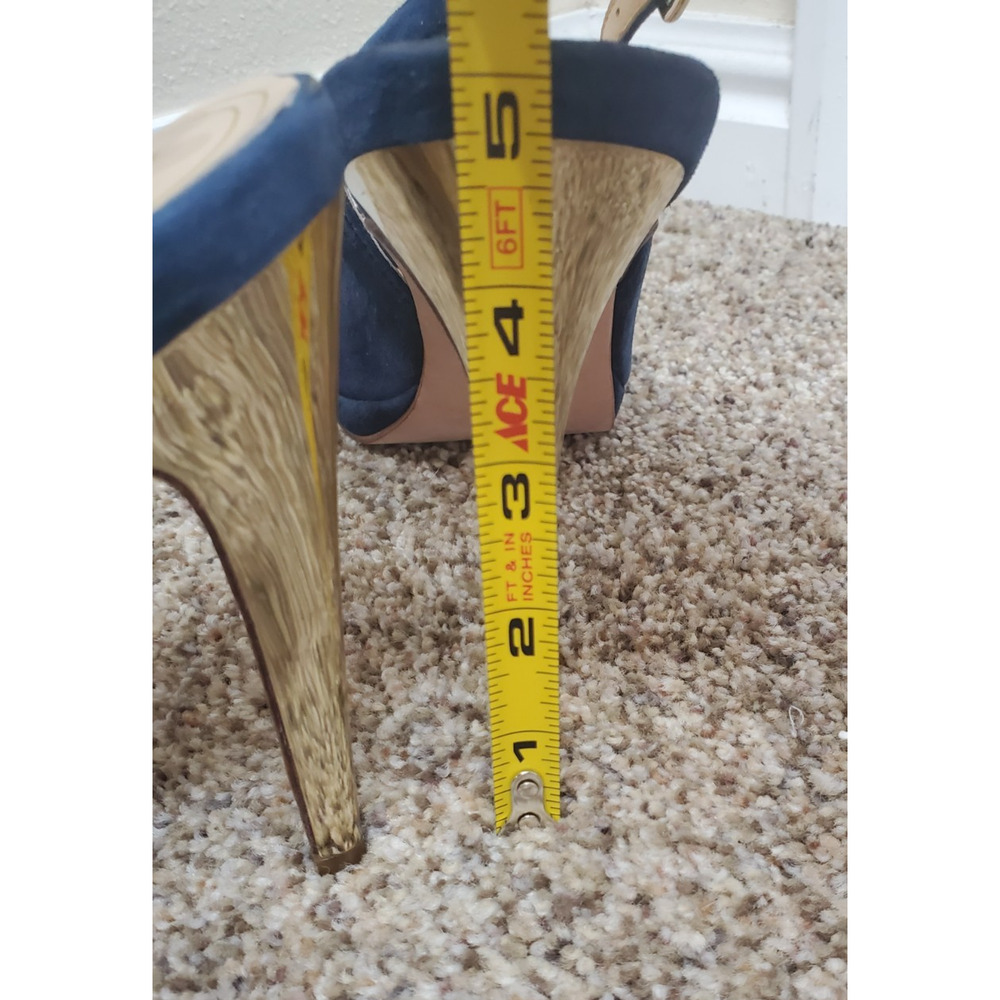 Cole Haan Blue Suede Slingback Peep Toe Heels Gold Heel Womens 10B - Picture 5 of 8